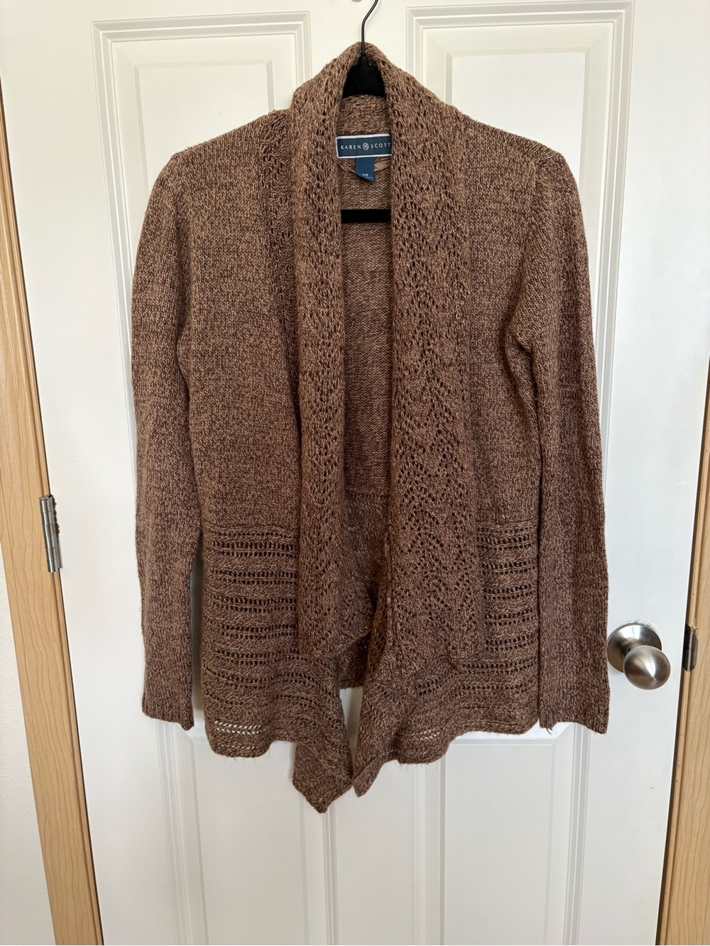 Karen Scott Brown Open-Front Drape Cardigan